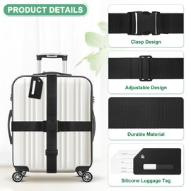 M METERXITY 2-Sets Luggage Straps TSA Approved, Travel Straps for Luggage Suitcase Tags Set, Adjustable Suitcase Belt [Black]