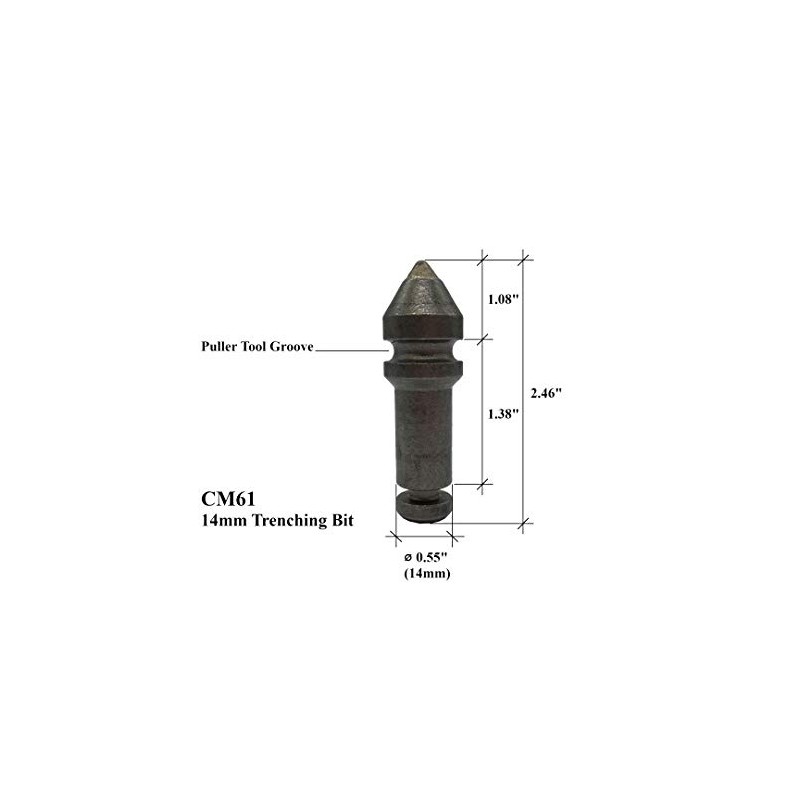 Small Trencher, Auger, Rotating Rock Bit - 14mm,(0.55" Ø) Shank,