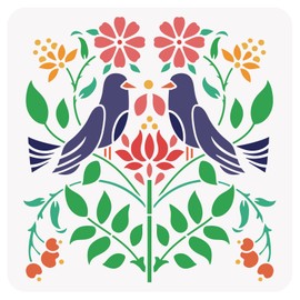 BENECREAT Hungarian Folk Stencil, 30x30cm American Country Farm Folk Art Drawing Templates for Scrapbooking, Fabric, Floor Furniture, Wall Art Decor