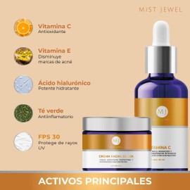 ☀️🍊 Mist Jewel Day Facial Pack – Vitamin C + Hyaluronic Acid Serum 30ml & Protective Day Cream SPF 30 with Ferulic Acid & Vitamin C 50g – Brighten, Hydrate & Defend 🌿🧴