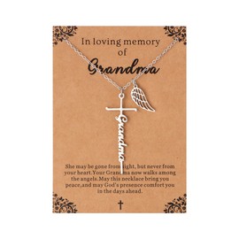 Lcherry Cremation Cross Necklace for Women - Angel Wing Grandma Cross Necklace Memorial Gifts Religious Jewelry for Women