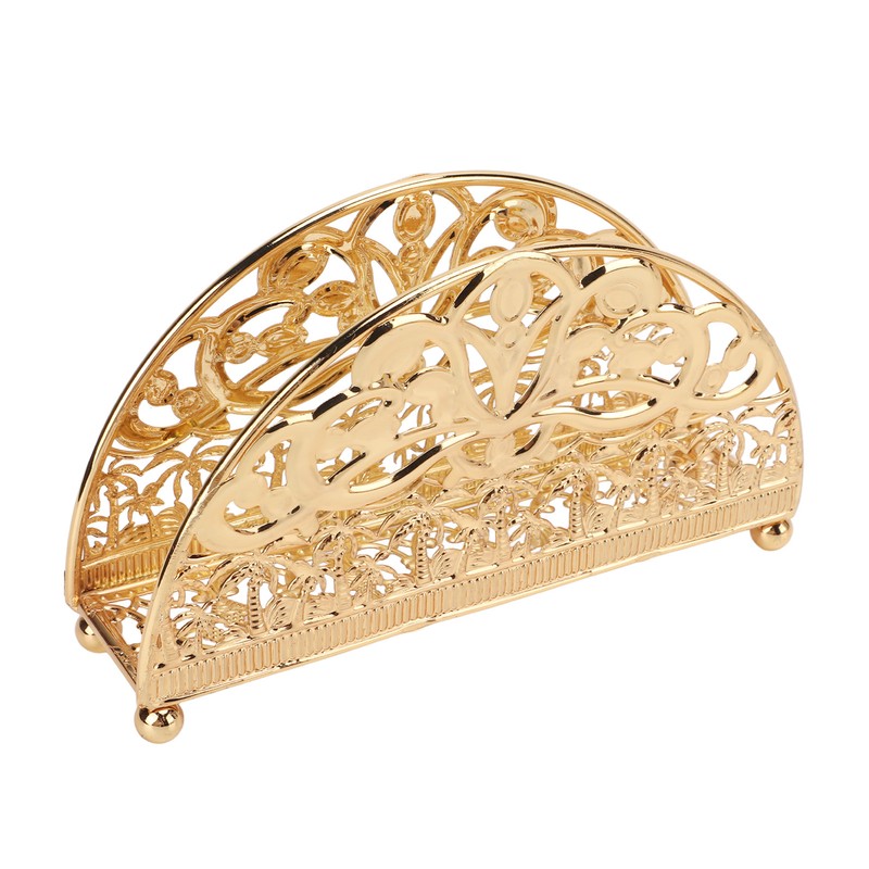 Napkin Holder Electroplating Hollow Iron Pattern Desktop Vertical Gold Metal