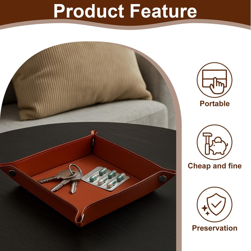Foldable Leather Key Tray, 22 x 22 cm, Cube Pad