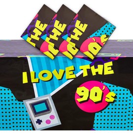 Sparkle and Bash Purple Plastic Tablecloth for 90’s Birthday Party (54 x 108 in, 3 Pack)