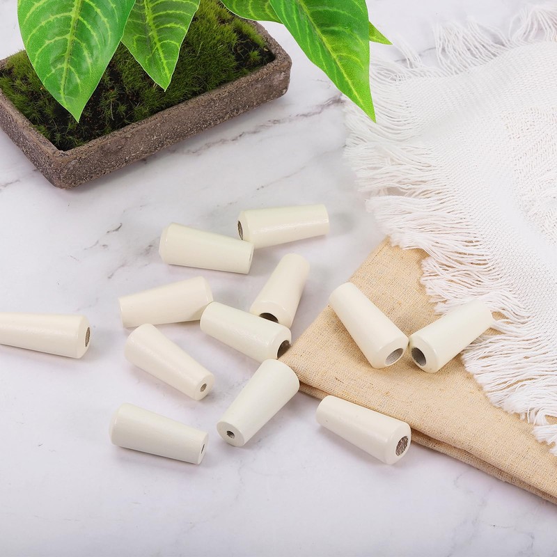 sourcing map Cord Knobs, White Wooden Cord Tassel Drops Pull