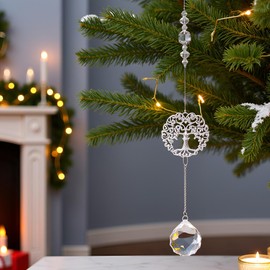 LOULIQIGIFT Retro Tree of Life Christmas Hanging Ornament with 40mm Crystal Ball Rainbow Maker Gifts for Home Garden Window, Cross Shaped