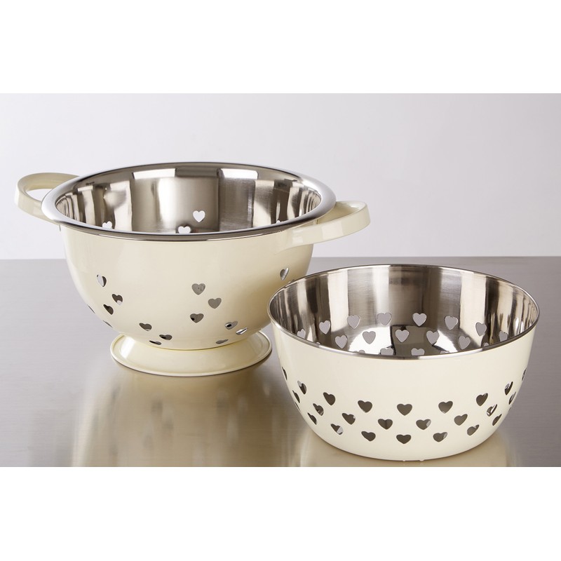 Premier Housewares Bowl with Hearts Design, Cream