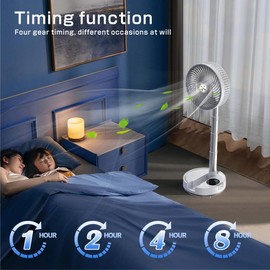 xumemall Foldable Oscillating Pedestal Fan with Remote, 8" USB C Rechargeable 20000mah Battery Fan with LED Colorful Lights, Portable Floor Standing Fan Camping Fan for Bedroom Office Travel White