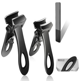 Werlla Toenail Clippers for Thick Toenails, Long Handle Wide Jaw Opening Nail Clippers for Adult, Men, Seniors, Extra Large Heavy Duty Toenail Clippers for Fingernail & (4pcs_Curved_Straight_Black)