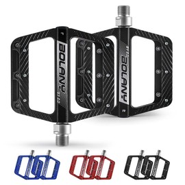 BOLANY Mountain Bike Pedals 3 Bearings Aluminum Alloy Flat Pedals, CNC Crafted, Dual-Sided Anti-Slip - Color: Blue