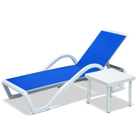 2 pcs Modern Leisure Outdoor Aluminum Chaise Lounge KD Bed for Patio Garden Pool or Beach Use-Sun Loungercolor: Blue, size: 166*13.5*60cm