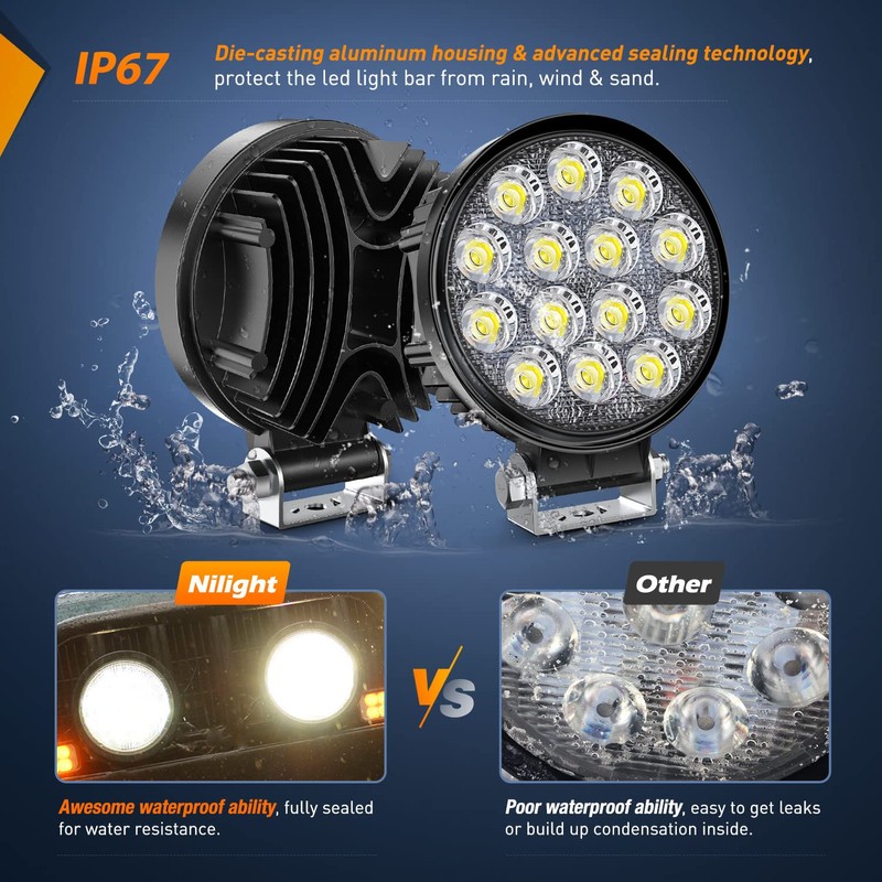 Nilight LED Pods 4Pcs 4.5Inch 42W Round Flood Off Road
