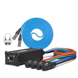 LyxPro XLR Audio and Lighting Snake 4 Channel 3 Pin Breakout (Female) with 100FT CAT6 Ethercon Sound Audio and Lighting RJ45 Cable -Blue