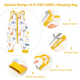 FLYISH DIRECT Sleeping Bag with Legs, 0.5 Tog Sleeping Bag Baby, Toddler Sleeping Bag with Feet, 100% Cotton Baby Sleeping bag Summer, Toddler Sleeveless Sleep Sack (S, 9-18 mos, Dinosaur)
