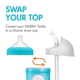 Boon NURSH Silicone Straw Conversion Top – Turns NURSH Baby Bottles into Straw Sippy Cups – 2-Pack