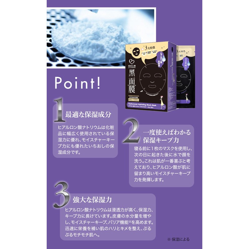 Gakeki Hyaluronic Acid Facial Black Mask Keep Moisture Pack of