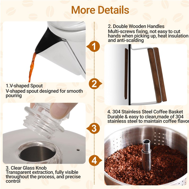 Vaolvpant No Coating 12 Cup Percolator Coffee Pot 304 Stainless