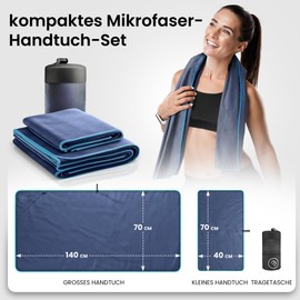 Mikrofaser Handtuch 2er Set: Schnelltrocknend, Kompakt, Leicht | Microfaser Microfiber Towel groß klein: Camping Fitness Sport Badetuch Sporthandtuch Reisehandtuch Mikrofaserhandtuch Fitnesshandtuch