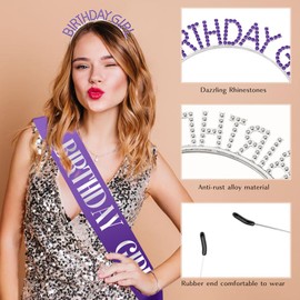 Birthday Sash for Women,Birthday Crowns,Purple Tiara Crown,Birthday Tiaras for Women,Birthday Girl Sash,Birthday Girl Headband,Birthday Crown Adult Woman,Girls Birthday Decorations Accessories