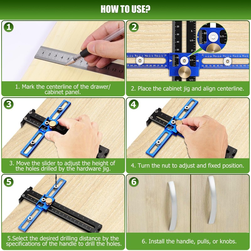 Poiyham Cabinet Hardware Handle Jig, Adjustable Cabinet Hole Drilling Template