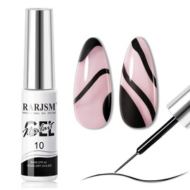 RARJSM Liner Nail Art Gel Polish,Black Painted Gel Nail Design Polish 1 Bottle Soak off Curing Requires 8ml Build in Thin Brush for Classical Home Salon Diy Nail French Manicure Painting