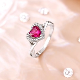 MYBELLNA Promise Ring for Her 925 Sterling Silver Created Ruby Blue Sapphire Emerald Diamond Heart Promise Wedding Engagement Ring for Wife Girlfriend Her Anniversary