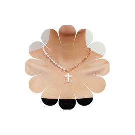 Iaceble Boho White Cross Choker Necklace Faith Cross Pendant Necklace Retro Pearl Necklace Punk Paperclip chain necklace Jewelry for Women