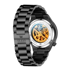 OLEVS Men’s Mechanical Watches Automatic Winding Skeleton Analog Dial Dress Business Stainless Steel Waterproof Luminous Wrist Watches for Men Genuine Gold/Black/Blue