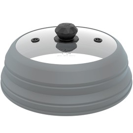 Microwave Splatter Cover Vented Glass Cover Splatter Guard Lid with Collapsible Silicone for Food as Pot Cover 11.8 inch Large Plate Cover for 6 7 8 9 10 11 inch Plate Bowl Light Grey