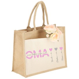 AMBERGER DESIGN by A&M Osterhage amd Jute-Tasche Henkel groß "Meine Liebsten nennen mich OMA" | Enkekinder personalisiert Oma-Tasche Jute-Beutel Nachhaltig | Einkaufstasche Größe 42x33x19cm