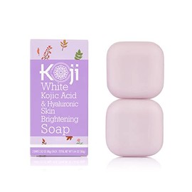 Koji White Kojic Acid & Hyaluronic Acid Skin Brightening Soap for Hydrating, Face Moisturizer, Dark Spots, Anti-Aging, Reduces the Appearance of Wrinkles with Vitamin E, Not Tested on Animals, 2.82 Oz (2 Bars)