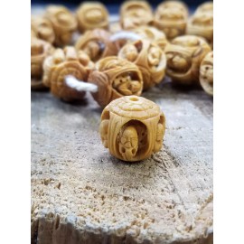 Vintage Tibetian Faces, Buddha, carved wood bead, AMAZING DETAILS Two Parts