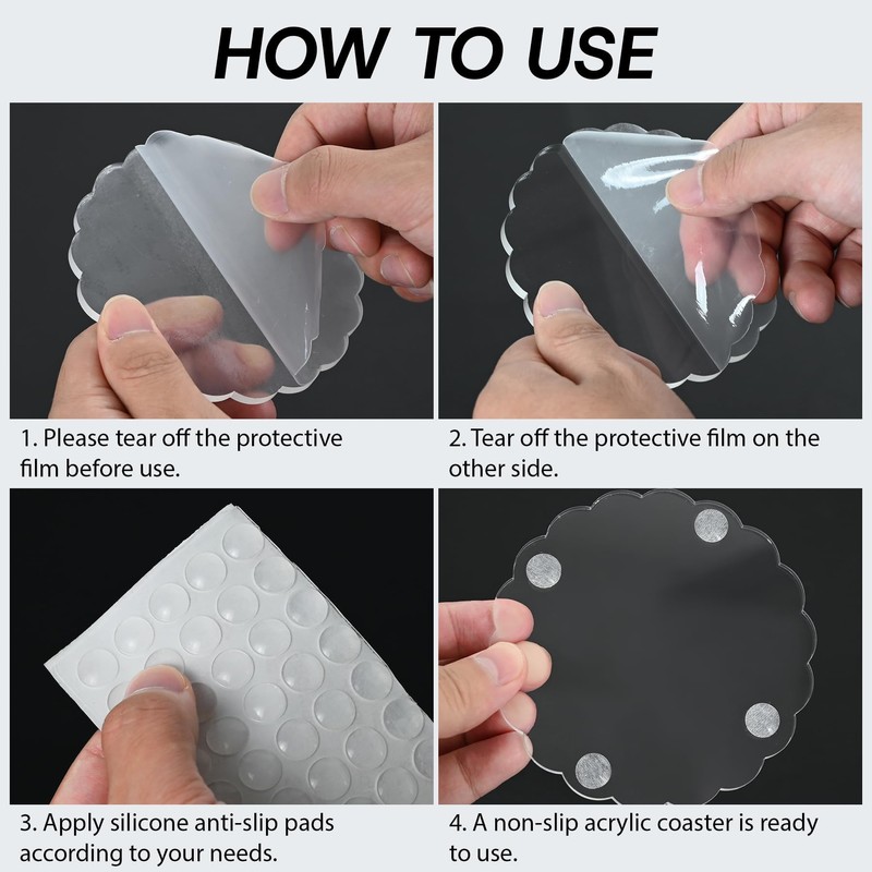 12 Pcs Scalloped Acrylic Coasters for Drinks Clear Coaster with