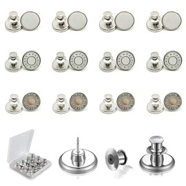 Botones para jeans, 12 juegos de botones de metal de reemplazo para jeans, 3 estilos, pasadores de ajuste perfecto, botones instantáneos, sin coser, sin herramientas