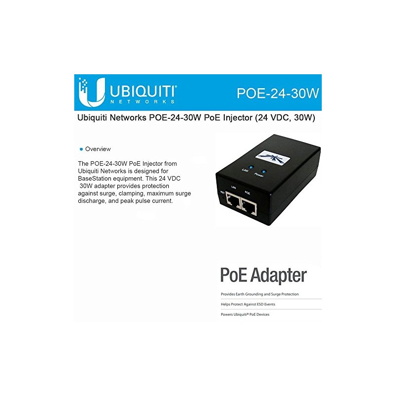 UBIQUITI POE-24-30W PoE Injector (24 Vdc, 30W),