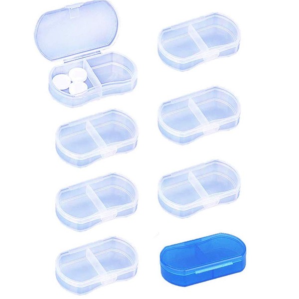 8 Pack Pill Case Organizer Pocket Small Pill Holder, Daily AM & PM containers, Medicine Holder, Ideal for Medication, Vitamin, Supplement, Perfect for Travel, Ideal for Purse (8 PCS, White)