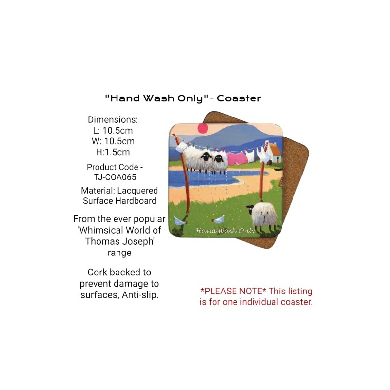 Hand Wash Only Coaster by Thomas Joseph - Funny Sheep