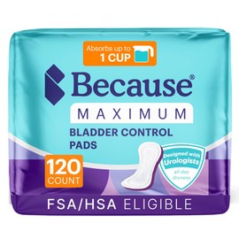 Because Incontinence Pads for Women – Maximum Absorbency for Moderate Bladder Leaks, Discreet Daily Protection, Individually Wrapped, 120 Count, New Version