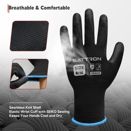 Safety Work Gloves PU Coated, 12 Pairs Seamless Knit Gloves with Polyurethane Coating Working Gloves Excellent Grip for Men & Women, Gardening Gloves, Ideal for General Duty Work (Black, Medium)