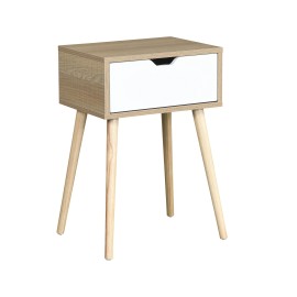 Mid-Century Modern Side Table with 1 Drawer and Rubber Wood Legs White Finish for Bedroom and Living Room Furniturecolor: White, size: 40*30*60CM