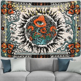 Invoibler Mushroom Eye Tapestry Mandala Sun Vines Moon Wall Decor Large Aesthetic Wall Hanging for Bedroom(51.2 x 59.1 inches)