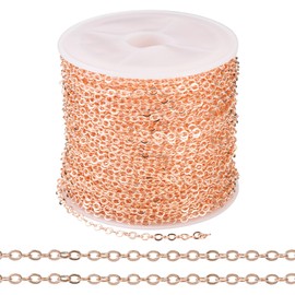 Pandahall 32.8 Feet Rose Gold Craft Chains Iron Cable Chains 2.5x2x0.3mm Metal Jewelry Chains Oval Link Chains Roll for DIY Necklace Jewelry Making