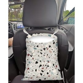 APVDSH Car Trash Can, Seat Back Hanging Car Trash Bag, Cute Canvas Car Garbage Bag, Essential Car Trash Bin Car Organizers Terrazzo Stone Design