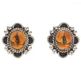 Native American Citrine Silver Post Earrings Sterling Curled Wire Frame 2235