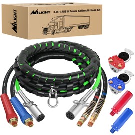Nilight 12FT Semi Truck Air Line Hose Assembly Kit 3 in 1 Brake Hoses 7 Way Trailer Cord Glad Hands ABS Red Blue Heavy Duty Gladhand Green Electrical Power Breakaway Line for Trailers Tractor Trucks