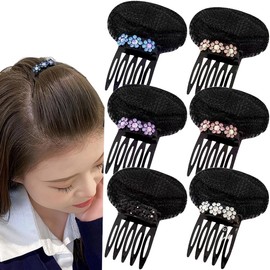 6Pcs Rhinestone Flower Hair Bumps for Volume Insert Hair Volume Clip Fluffy Hair Clips Hair Puff Clip Invisible Fluffy Hair Pad Sponge Clip Puff Hair Head Cushion Hairpin