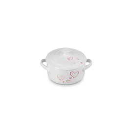 Le Creuset Mon Coeur Collection Stoneware Classic Round Mini Cocotte, 8 Oz., White with Hearts