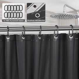 Funria Shower Curtain, Dark Grey, 180 x 200 cm, Eva Bath Curtain, Anti-Mould, Waterproof Bathroom Curtains with 12 Shower Curtain Rings, Shower Curtain, Bathtub