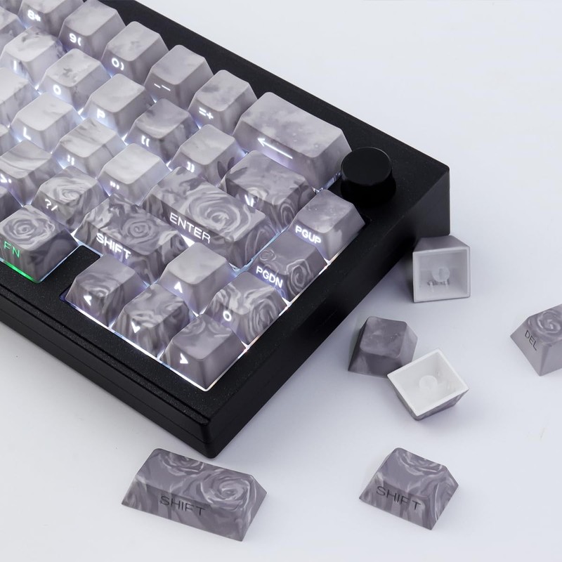 PBT Keycaps 131 Keys Rose Coast Grey Keycaps, Double Shot