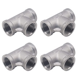 Horiznext npt 1/2 female thread stainless steel tee pipe fitting, three way 3/4 inch I.D. connector, metal cast t shaped adapter for water air furniture tank tube industrial (4pcs)